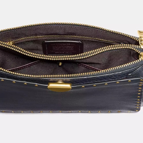 COACH Leather Dreamer Shoulder Bag With Brass Rivets - Navy & Gold - Picture 3 of 16